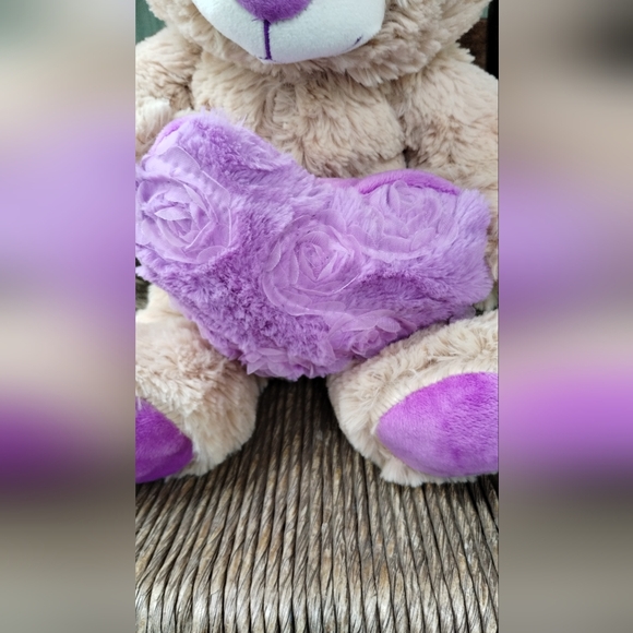 Goffa Teddy Bear with Purple Heart 12" Kelly Toy Sitting Valentine Plush Stuffie - Picture 9 of 16